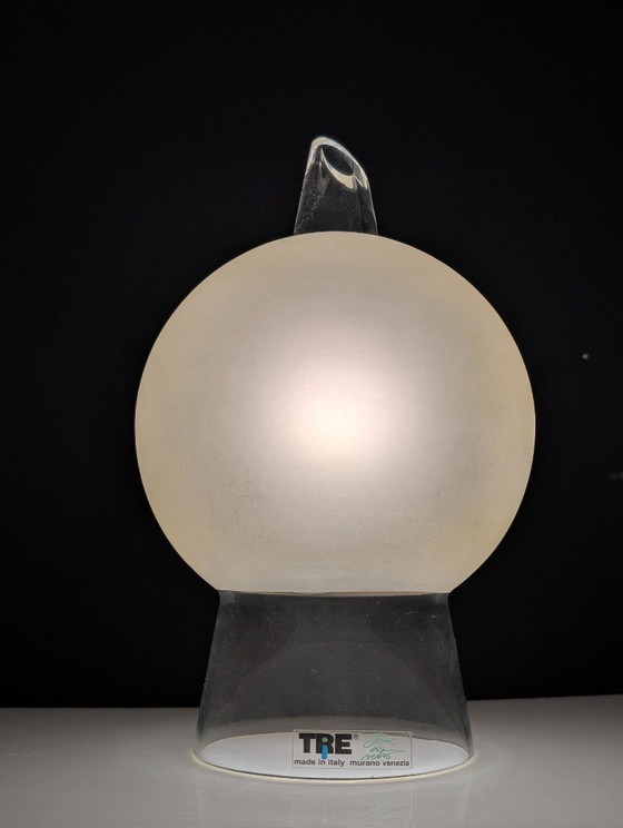 Murano Glass Table Lamp by Itre, Geometric Cone and Frosted Sphere, Venice 1980s (photo 5 of 7)