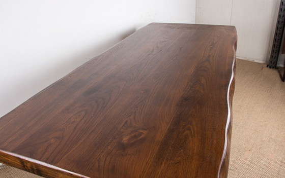 Image 1 of Large Brutalist style dining table, farmhouse style, in solid elm in the style of Olavi Hanninen 1960.