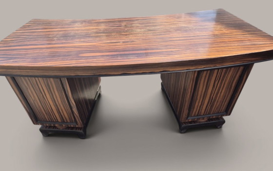 Monumentales Französisches Art-Déco-Arbeitszimmer Aus Makassar Mit Halbmond-Schreibtisch, Ca. 1930 – Wood (photo 3 of 8)