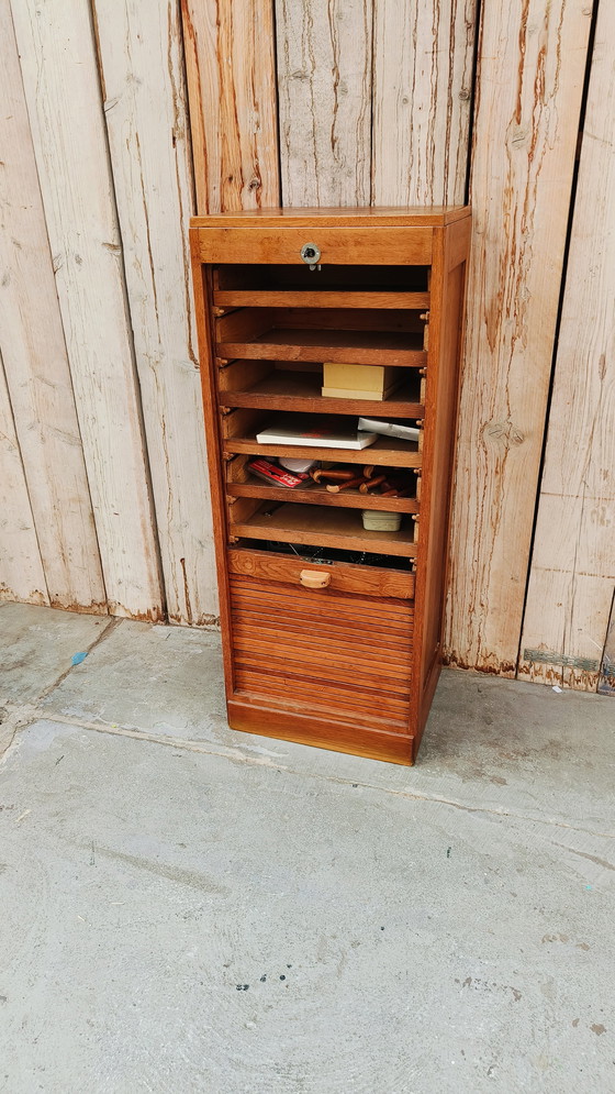 Image 1 of Vintage Industriële Oude Antieke Eikenhout Archiefkast Rolluikkasten