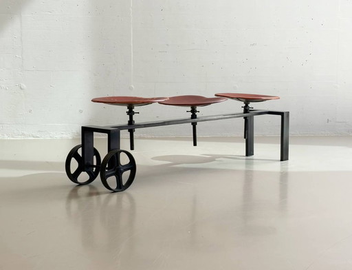 ndustrielle Sitzbank von KARE Design mit verstellbaren Ledersitzen, 2000er Jahre