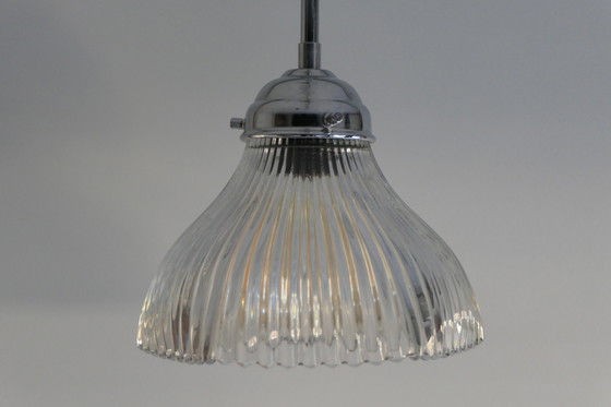 Image 1 of Lampes pendantes en plexiglas transparent strié Holophane