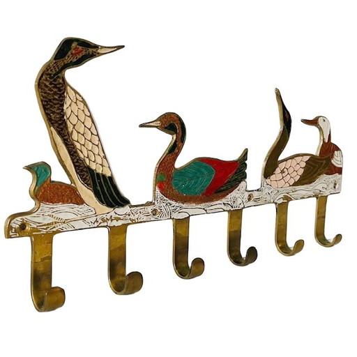 Vintage Messing Wandgarderobe Enten Emaille 1970er