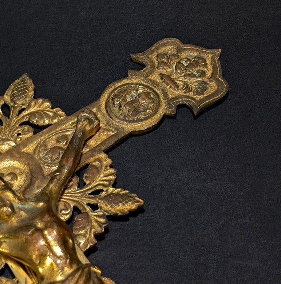 Crucifijo antiguo de bronce de gran tamaño – Cruz neogótica ornamentada – 45 cm – 1,54 kg (photo 6 of 12)