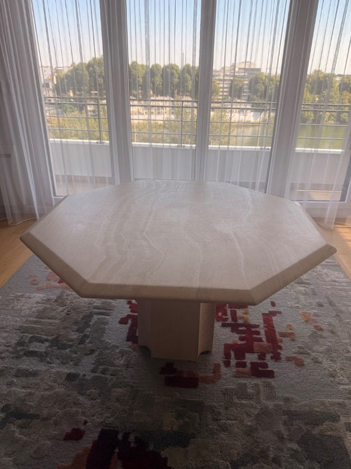 Prachtige ARTELANO tafel van zeshoekig travertijn, 1,30 m x 1,30 m – eettafels, Stone, Travertin