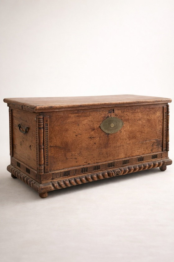 Image 1 of Antique carved wooden chest