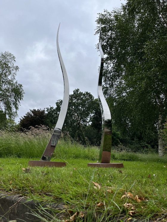 Image 1 of Kinetic Stainless Steel Sculptures – Unique Handmade Art Set