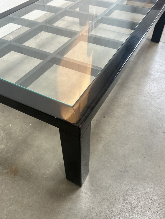 Image 1 of Tavolino da caffè vintage nero lucido con piano in vetro, stile giapponese, anni '80