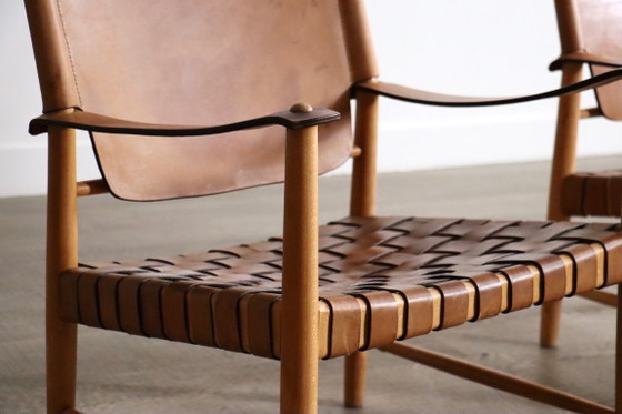 Paire de Fauteuils Safari en Cuir Cognac Tressé, Danemark, années 1960 – Leather (photo 10 of 21)