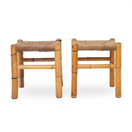 Image 1 of Par de taburetes de ratán y paja tejida, años 60