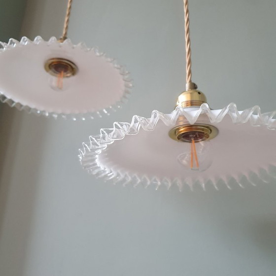 Set Vintage Pendant lamps Opaline glass - Transparent Decorative Edge – Metal (photo 18 of 24)