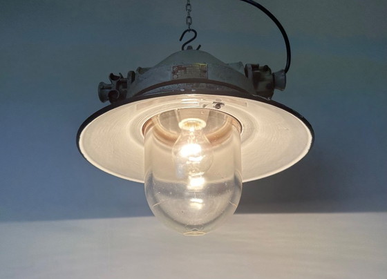 Image 1 of Grey Cast Aluminium Explosion Proof Lamp with Enameled Shade, 1970s