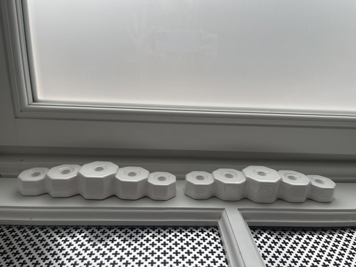 2 vintage geometric Gouda candlesticks