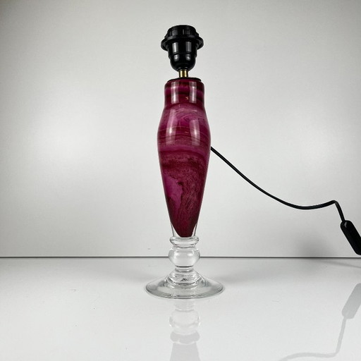 Base lampada in vetro marmorizzato rosa di René Courson (1980/90)