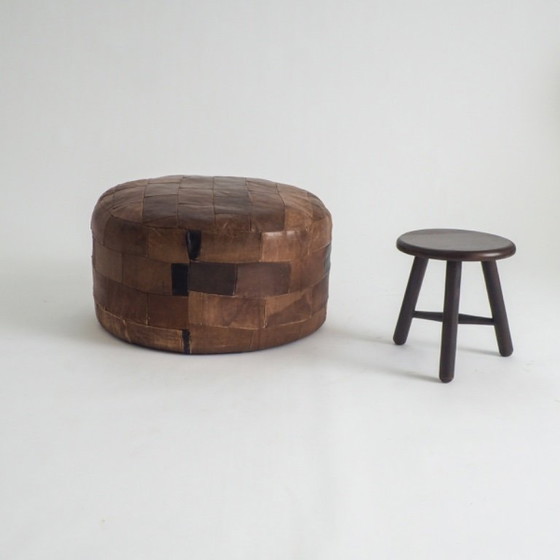 Image 1 of Vintage Leather Patchwork Pouf