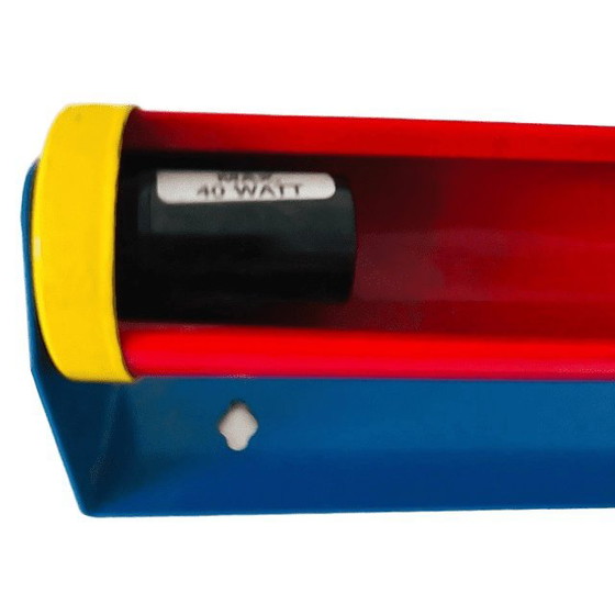 Image 1 of Vintage colourblocking Memphis-stijl wandlamp geel rood blauw 1980's