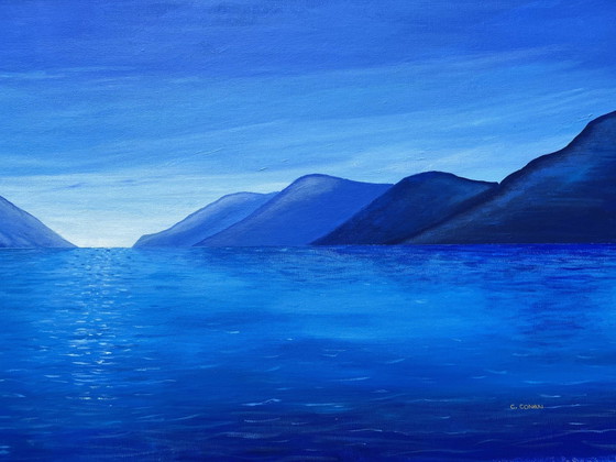 Blue Horizon - Peinture Panoramique Acrylique 40 x 100cm – Paintings & Drawings, Cotton (photo 7 of 15)