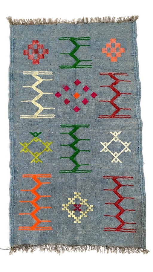 Authentischer handgeknüpfter Berberteppich – Atlaswolle – 100 x 50 cm – Einzigartiges Kelim-Design