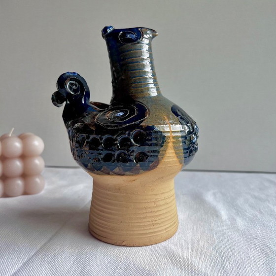 Image 1 of Sculpturaal vogelbeeldje van steengoed door Hanne Stentøj - Danish Ceramics Cobalt Blue, 1960