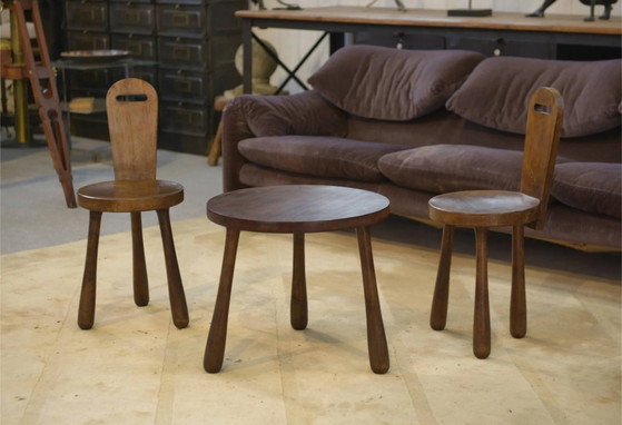 Set of 2 chairs and a brutalist table for children from the 1960s., Dining tables, Wood (photo 6 of 11)