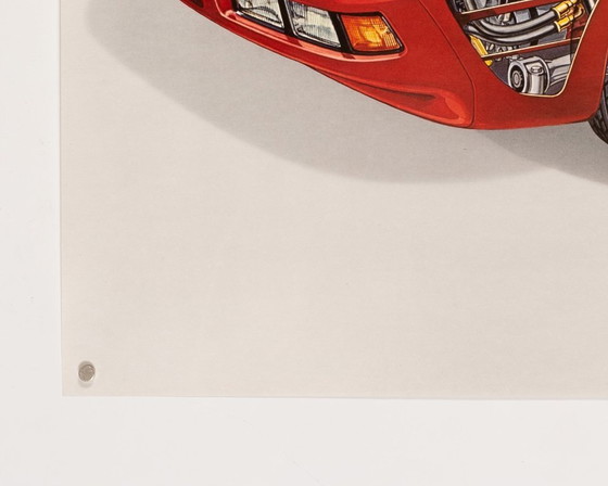 Image 1 of Porsche 928 Rossa Sezione Spaccata – Poster originale vintage Porsche degli anni '80 – Arte automobilistica – 76x102 cm