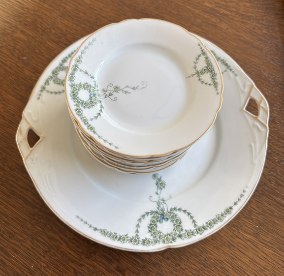 Antieke Fraureuth Porseleinen Gebakset / Dessertset (12-delig) – Ca. 1900 – Servies, Porcelain (photo 5 of 7)