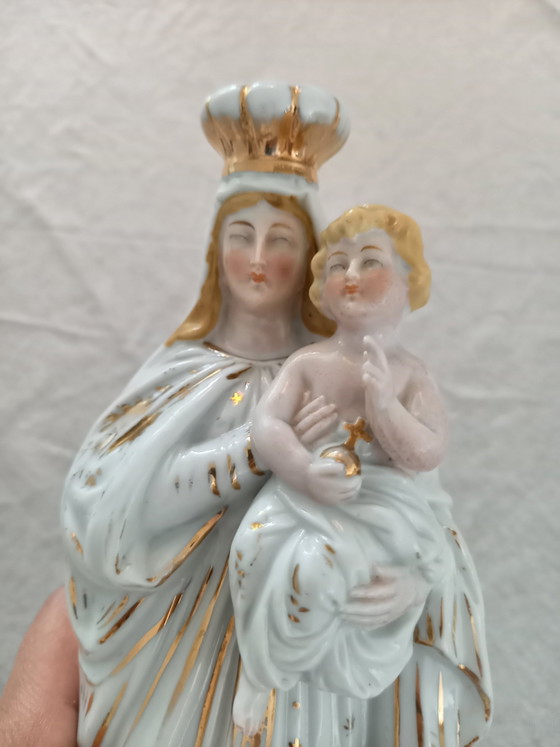 Image 1 of Figurine ancienne en porcelaine du Vieux Paris représentant la Vierge à l'Enfant – vers 1900