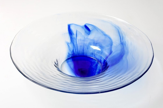 Image 1 of Vintage Bormioli Rocco Glass Bowl / Blue Swirl Mid-Century Platter