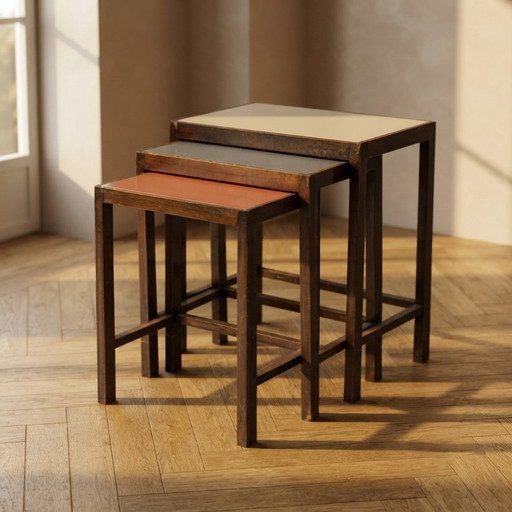 Art Deco Nesting Tables, Set of 3, Mid-20th Century, Czechoslovakia, 70 × 60.50 × 40 cm