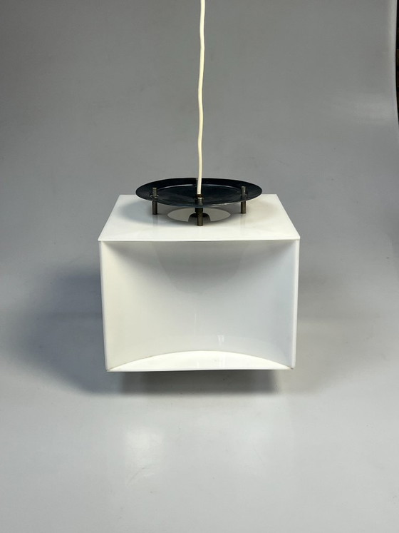Suspension Cube Blanc Vintage, Space Age, Années 1970 – Métal, Plastique (photo 17 of 18)