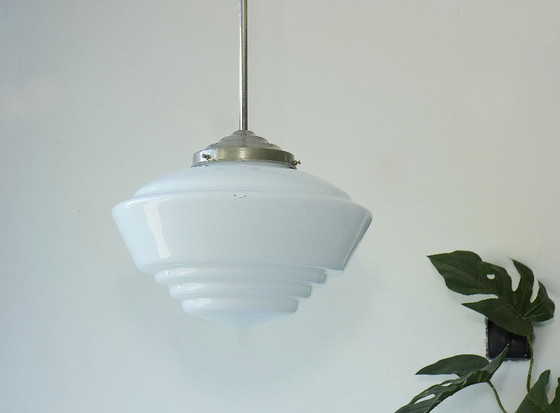 Image 1 of Vintage Art Deco Bauhaus pendant lamp, 1930s/40s light, glass