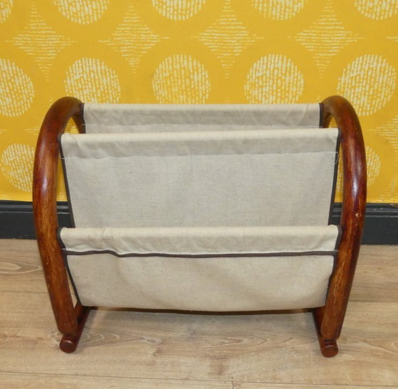 Image 1 of Portariviste vintage in bambù, legno curvato, portariviste in lino, stile retrò, boho, tiki, rattan