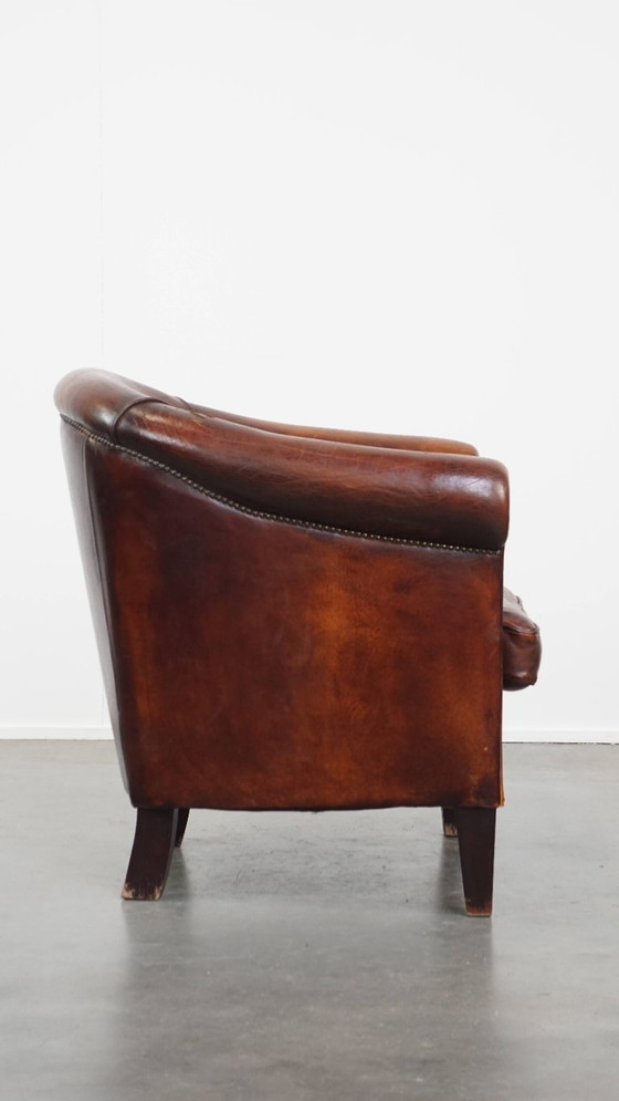 Image 1 of Fauteuil club en cuir de mouton couleur cognac