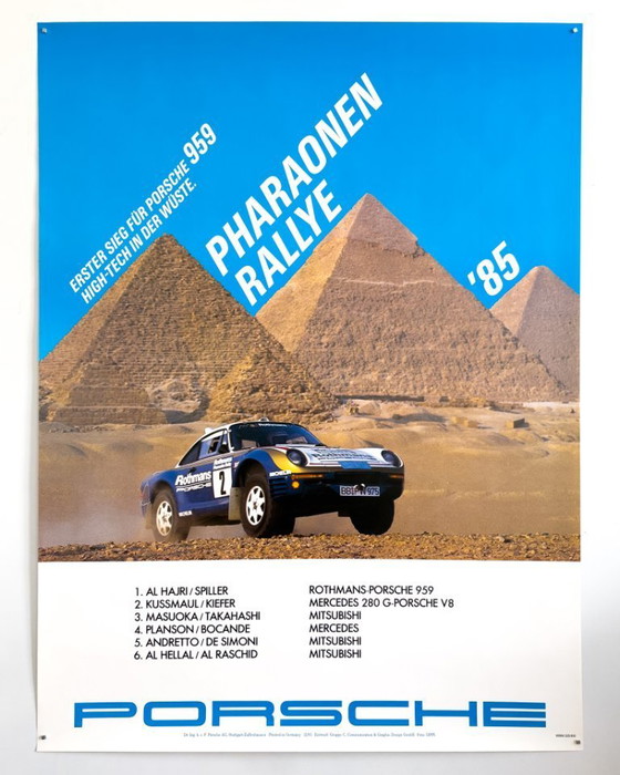 Image 1 of 🚗Original 1985 Porsche 959 Rothmans "Pharaohs Rally" Poster - XL 76 × 102 cm | Erich Strenger | Poster