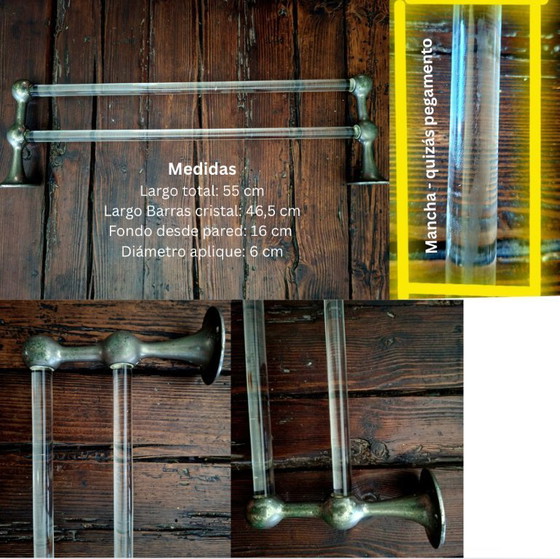 Image 1 of Portasciugamani doppio vintage in vetro massiccio e ottone – originale bagno retrò – Funzionale e decorativo
