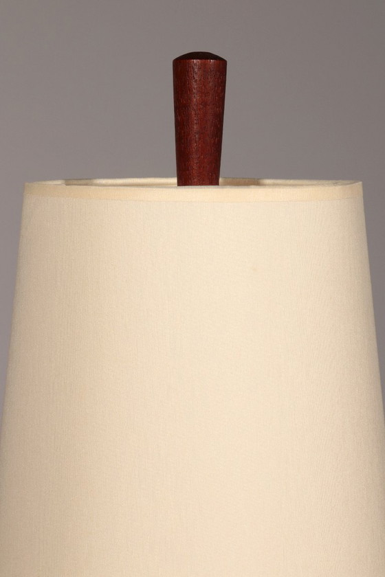 Image 1 of Lámpara de pie de teca con pantalla de tela de Parker Knoll, años 60