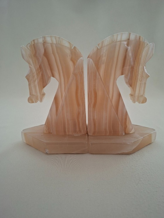 Image 1 of Set antiker Onyx-Buchstützen – Pferdeköpfe