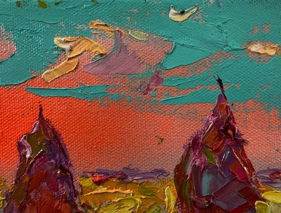 Original-Ölgemälde Sonnenuntergang Feldlandschaft im hellen Sommermorgen – Gemälde & Zeichnungen, Canvas (photo 4 of 8)