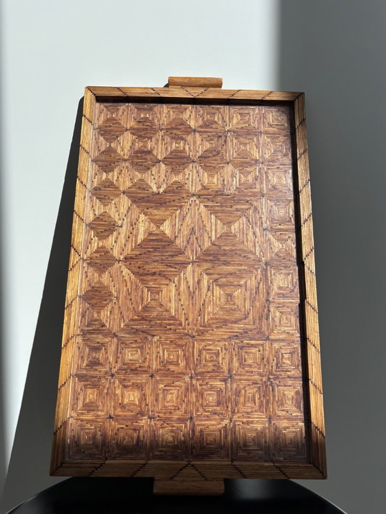 1930s Art Deco Tramp Art Matchstick Tray with Glass Top (55 cm) – Table accessories (photo 2 of 11)