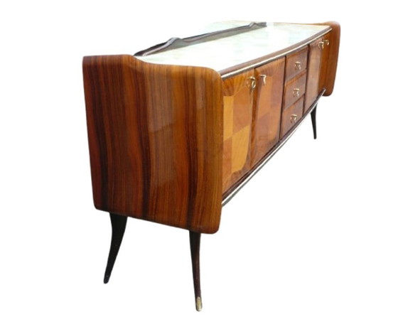 Image 1 of Credenza anni '40-'50 con grande specchio, stile Ital Design Fratelli Rigamonti, Mid Century Modern