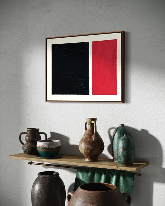 Image 1 of Shozo Hirai - Prachtig constructivistisch schilderij circa 1980