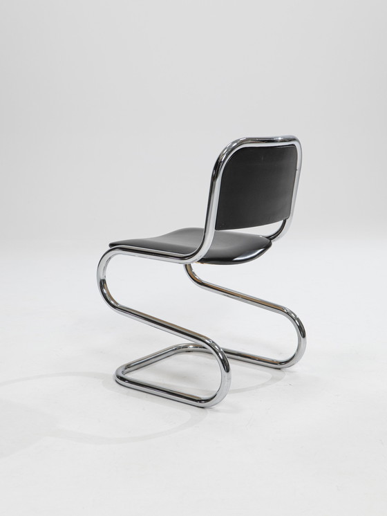 Image 1 of 6x vrijdragende chromen eetkamerstoelen, Italië, jaren 1980