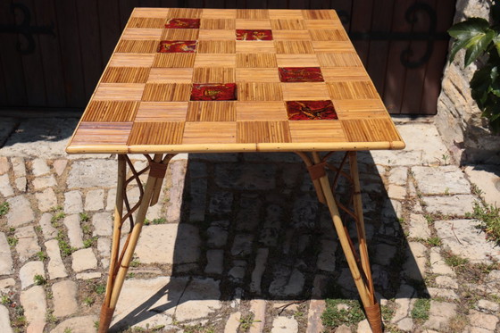 Image 1 of Table à manger rotin & céramique par Audoux Minet