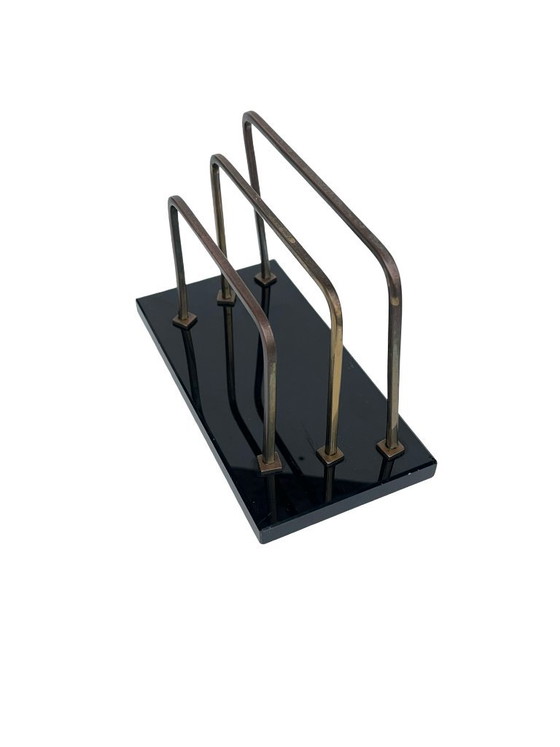 Art Deco / Bauhaus Letter Holder, Glass and Brass, 1930s. – Table accessories (photo 10 of 12)