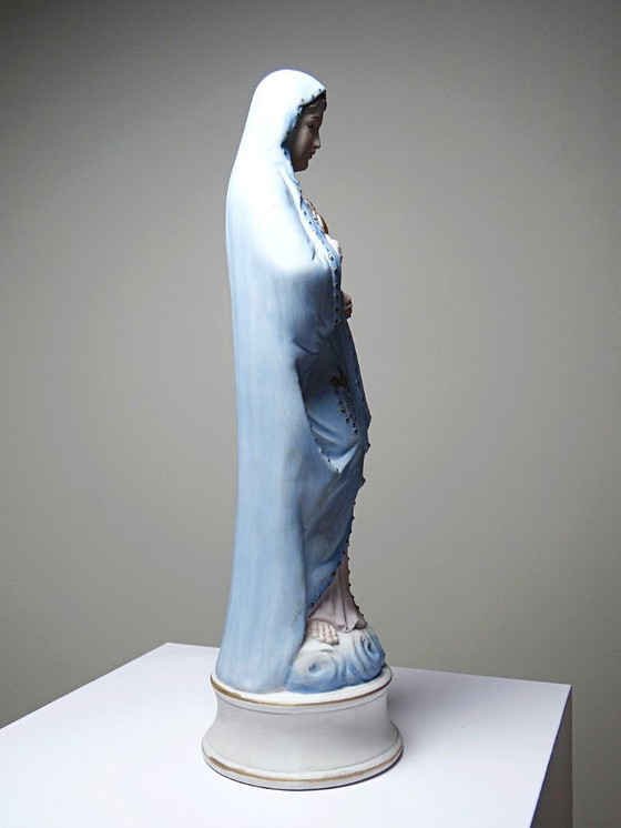 Image 1 of Grande sujet Sainte Vierge au Sacré Coeur en biscuit polychrome ancienne