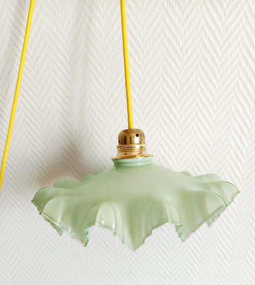 Green mini opaline hand lamp vintage 1950