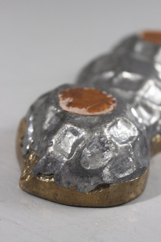 Image 1 of David Marshall Art3 - Brutalist aluminum & brass trinket tray, Peanut color, 1980s