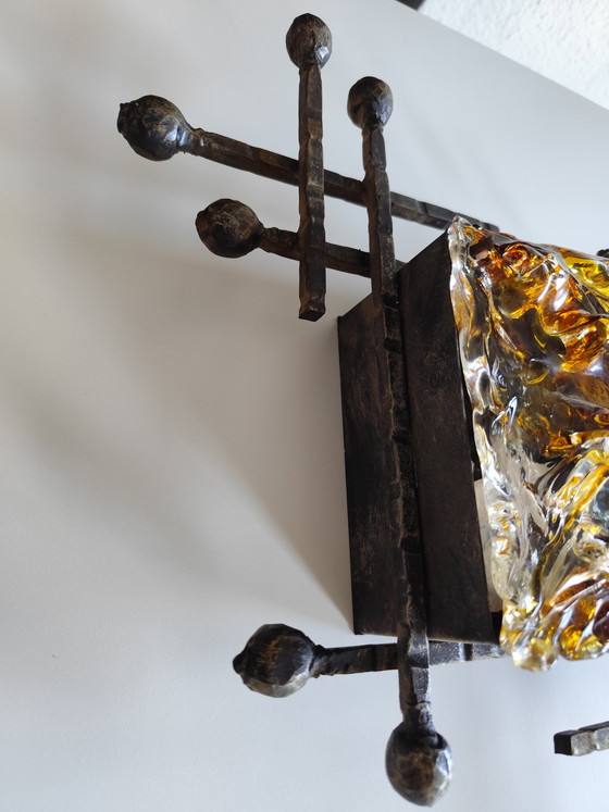 Image 1 of Pair of Brutalist wall lamps – Tom Ahlström & Hans Ehrlich – Murano glass & wrought iron – 1960s