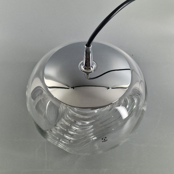 Image 1 of Vintage Space Age pendant lamp - Peill & Putzler "Wave" / "Futura" - 1970s Germany - Glass and Metal - Ø 22 cm. Space Age Design