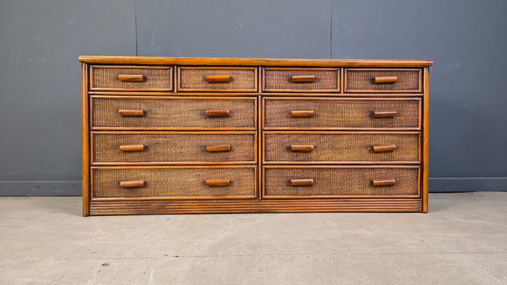 Image 1 of Vintage ladekast van rotan en bamboe, jaren 70.